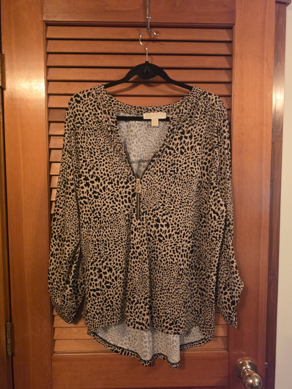 Michael Kors Beige and Black Leopard-Print Tunic with Front Zip